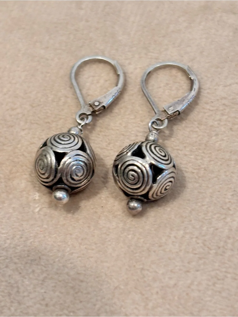 Vintage Sterling Silver 925 Swirl Ball Drop Earrings